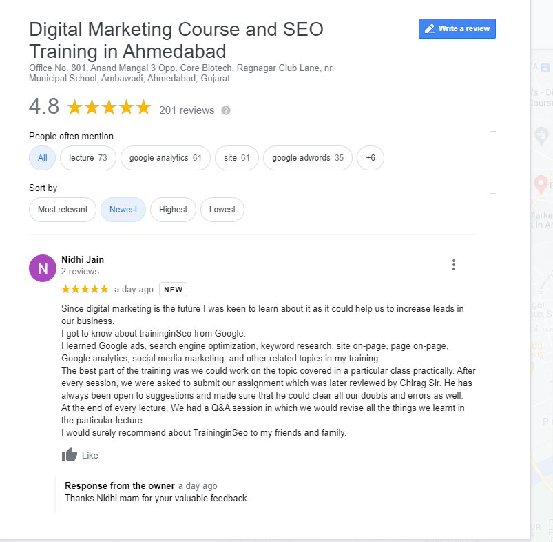 Nidhi Jain Google Review