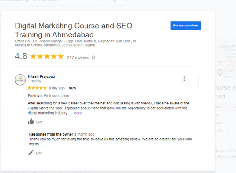 Hitesh Prajapati's Google review