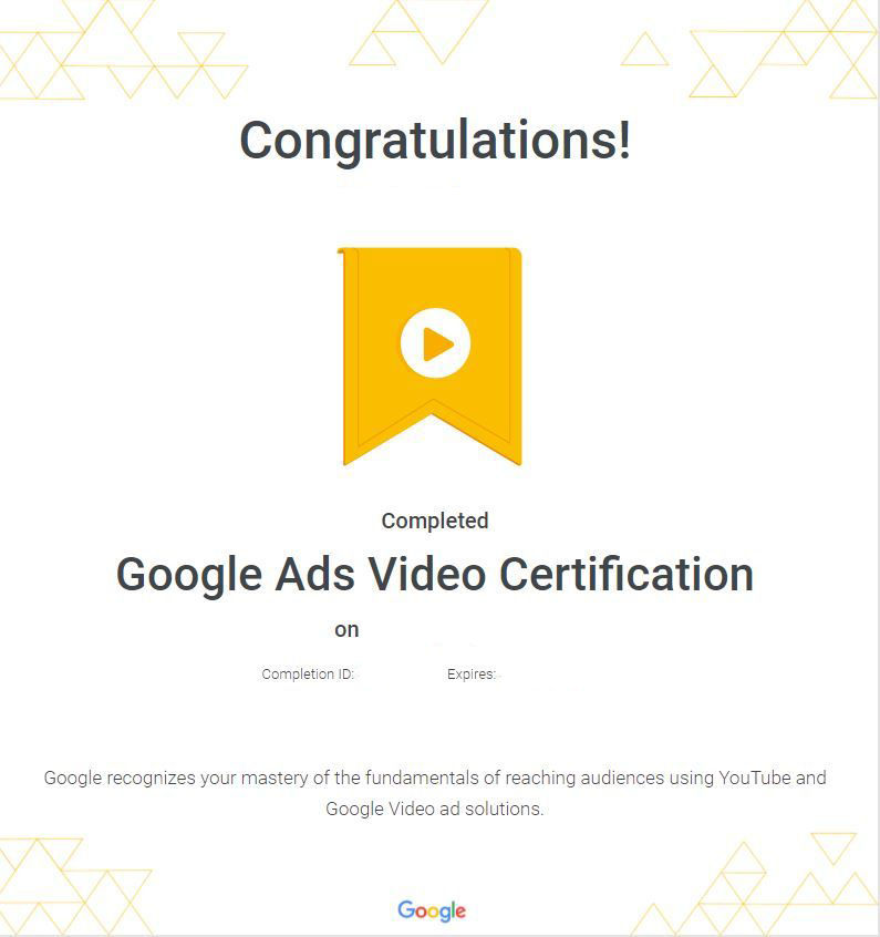 Google Ads Video Certificate