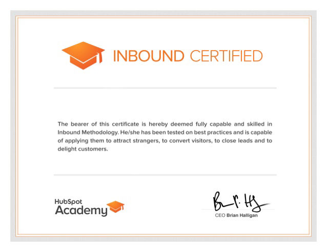 Hubspot academy inbound certified